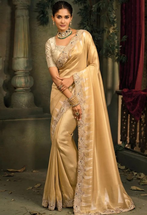Golden Handwork Pure Silk Designer Saree
